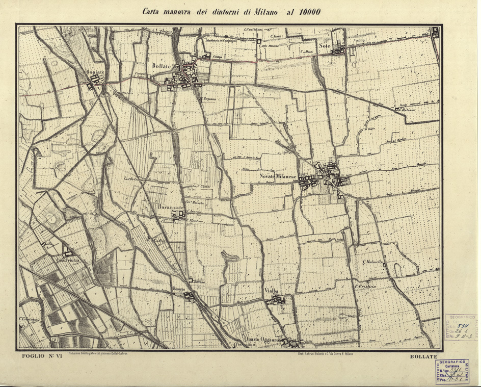 (N:5661) CARTA MANOVRA DEI DINTORNI DI MILANO - Foglio 6 - Bollate (B0003283) Carte e stampe antiche: riproduzione a colori su carta (formato A2)