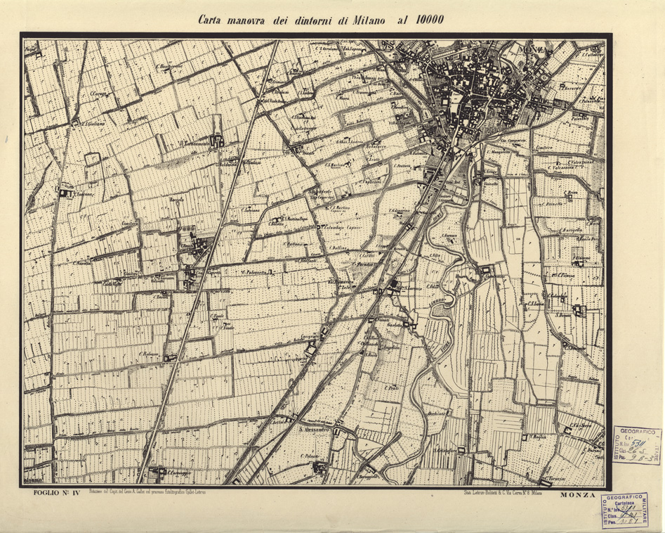(N:5701) CARTA MANOVRA DEI DINTORNI DI MILANO - Foglio 4 - Monza (B0003285) Carte e stampe antiche: riproduzione a colori su carta (formato A2)