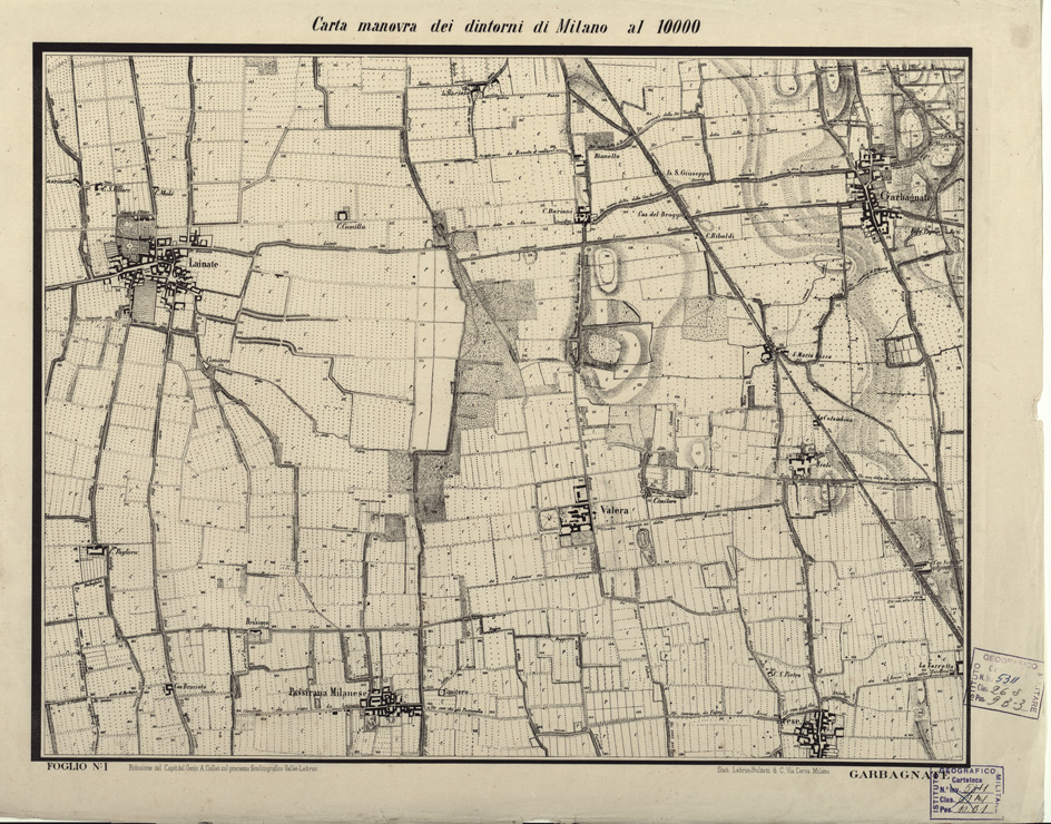 (N:5690) CARTA MANOVRA DEI DINTORNI DI MILANO - Foglio 1 - Garbagnate (B0003288) Carte e stampe antiche: riproduzione a colori su carta (formato A2)