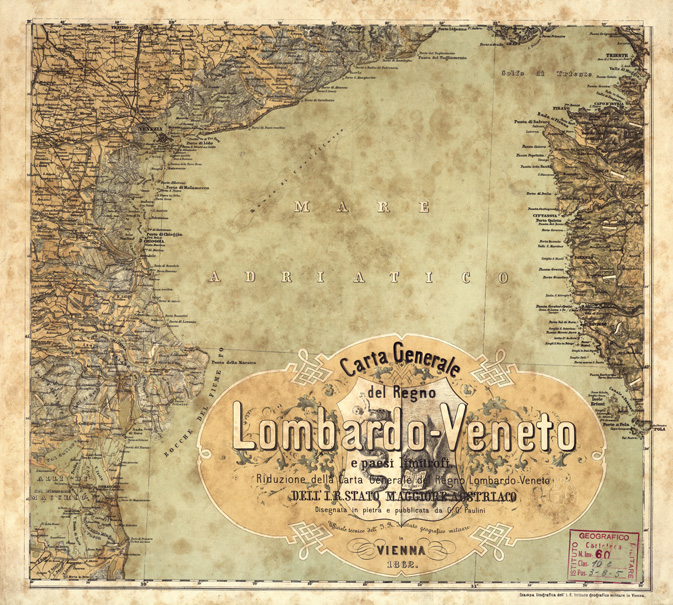 (N:4916) CARTA GENERALE DEL REGNO LOMBARDO-VENETO E PAESI LIMITROFI RIDUZIONE DELLA CARTA GENERALE DEL REGNO LOMBARDO-VENETO. DELL'I. R. STATO MAGGIORE AUSTRIACO - Foglio 4
 (B0003334) Carte e stampe antiche: riproduzione a colori su carta (formato A2)