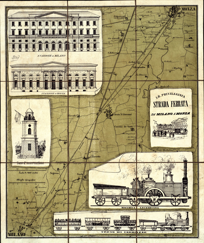 (N:11267) LA PRIVILEGIATA STRADA FERRATA DA MILANO A MONZA-MILAN CHEZ FERD. ARTARIA ET FILS ECC... (B0003430) Carte e stampe antiche: riproduzione a colori su carta (formato A2)
