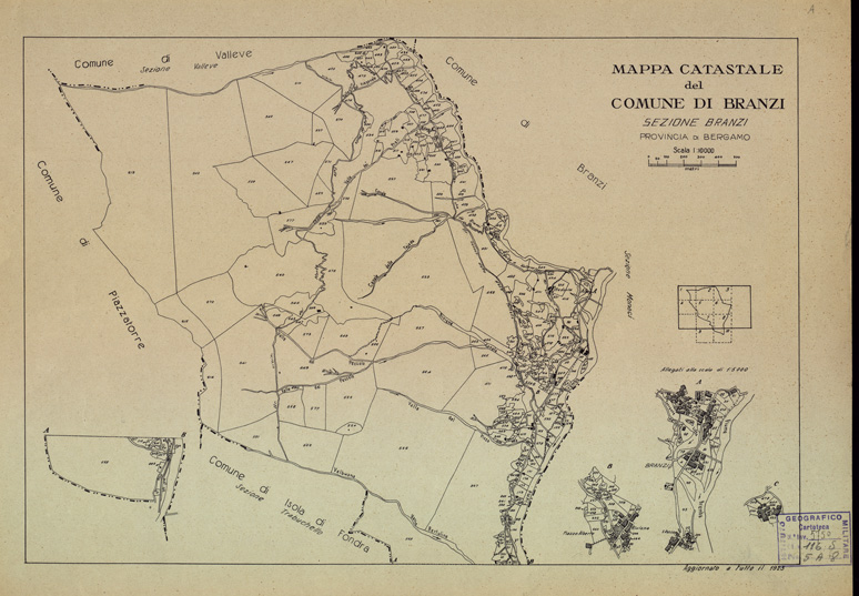 (N:12162) MAPPE CATASTALI D'ITALIA - PROVINCIA DI BERGAMO - Foglio A- COMUNE DI BRANZI SEZIONE DI BRANZI (B0003458) Carte e stampe antiche: riproduzione a colori su carta (formato A2)