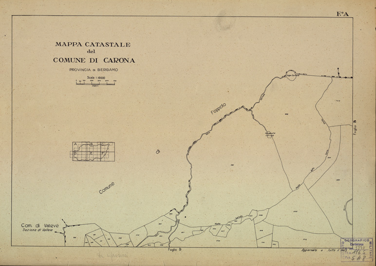 (N:12166) MAPPE CATASTALI D'ITALIA - PROVINCIA DI BERGAMO- Foglio A - COMUNE DI CARONA (B0003462) Carte e stampe antiche: riproduzione a colori su carta (formato A2)