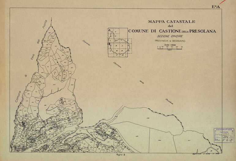 (N:12176) MAPPE CATASTALI D'ITALIA - PROVINCIA DI BERGAMO - Foglio A- COMUNE DI CASTIONE DELLA PRESOLANA Sezione ONORE (B0003472) Carte e stampe antiche: riproduzione a colori su carta (formato A2)