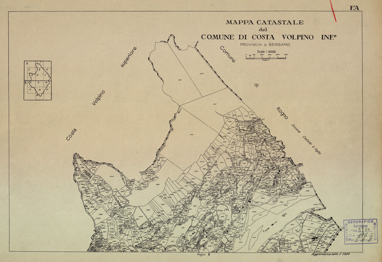 (N:12185) MAPPE CATASTALI D'ITALIA - PROVINCIA DI BERGAMO - Foglio A- COMUNE DI COSTA VOLPINO INFERIORE (B0003475) Carte e stampe antiche: riproduzione a colori su carta (formato A2)