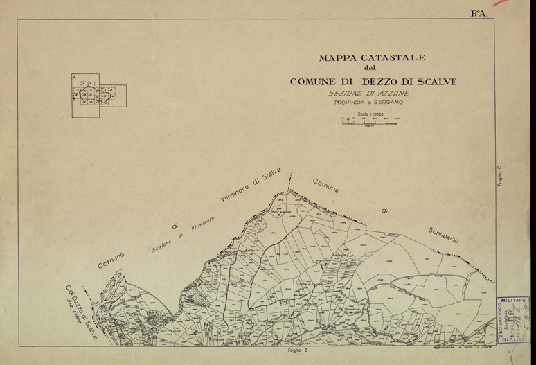 (N:12187) MAPPE CATASTALI D'ITALIA - PROVINCIA DI BERGAMO - Foglio A- COMUNE DI DEZZO DI SCALVE Sezione di AZZONE (B0003486) Carte e stampe antiche: riproduzione a colori su carta (formato A2)