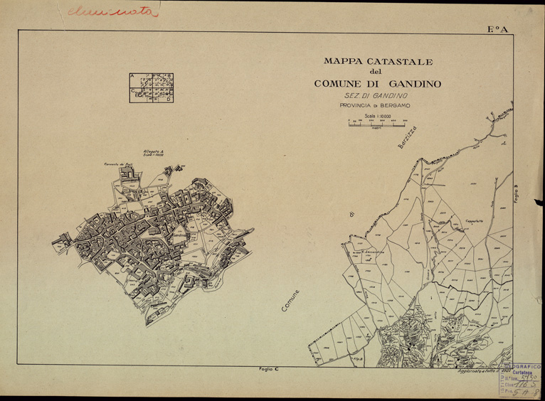 (N:12196) MAPPE CATASTALI D'ITALIA - PROVINCIA DI BERGAMO - Foglio A- COMUNE DI GANDINO Sezione di GANDINO (B0003495) Carte e stampe antiche: riproduzione a colori su carta (formato A2)