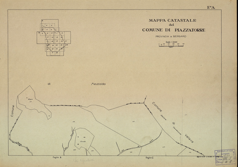 (N:12206) MAPPE CATASTALI D'ITALIA - PROVINCIA DI BERGAMO - Foglio A- COMUNE DI PIAZZATORRE (B0003505) Carte e stampe antiche: riproduzione a colori su carta (formato A2)
