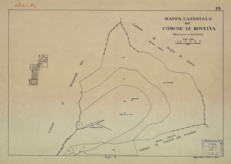 (N:12208) MAPPE CATASTALI D'ITALIA - PROVINCIA DI BERGAMO - Foglio A - COMUNE DI ROVETTA (B0003507) Carte e stampe antiche: riproduzione a colori su carta (formato A2)