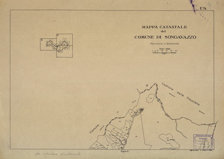 (N:12219) MAPPE CATASTALI D'ITALIA - PROVINCIA DI BERGAMO - Foglio A - COMUNE DI SONGAVAZZO (B0003518) Carte e stampe antiche: riproduzione a colori su carta (formato A2)