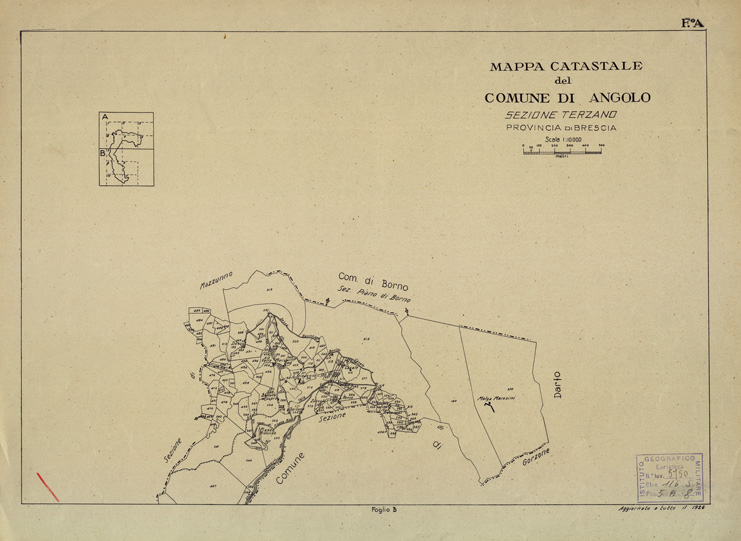 (N:12253) MAPPE CATASTALI D'ITALIA - PROVINCIA DI BRESCIA - Foglio A - COMUNE DI ANGOLO Sezione di TERZANO (B0003549) Carte e stampe antiche: riproduzione a colori su carta (formato A2)