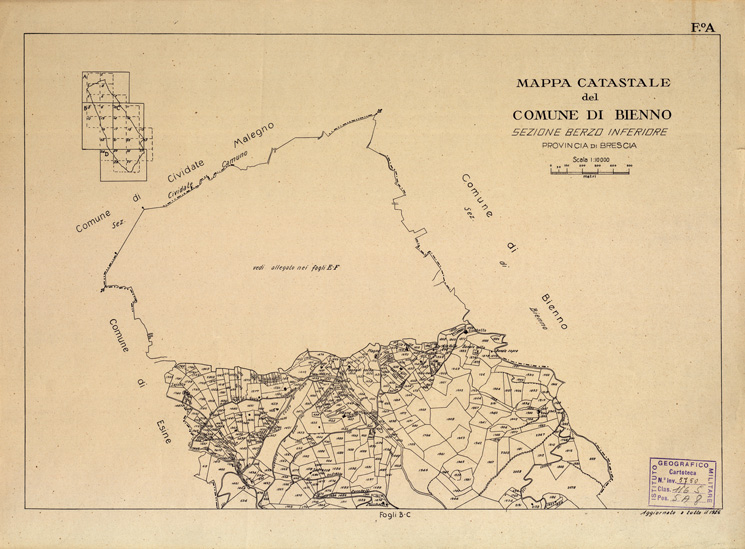 (N:12282) MAPPE CATASTALI D'ITALIA - PROVINCIA DI BRESCIA - Foglio A - COMUNE DI BIENNO Sez. BERZO INFERIORE (B0003578) Carte e stampe antiche: riproduzione a colori su carta (formato A2)