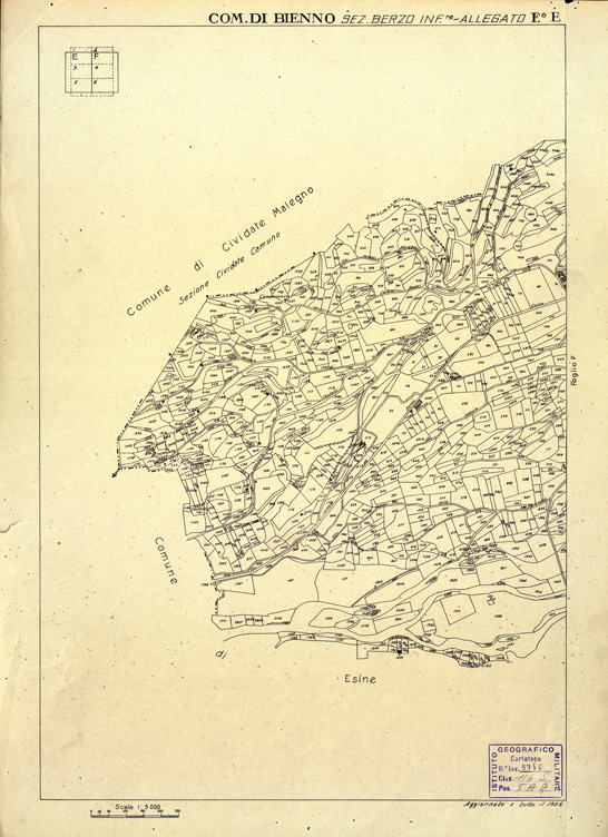 (N:12286) MAPPE CATASTALI D'ITALIA - PROVINCIA DI BRESCIA - Foglio E - COMUNE DI BIENNO Sez. BERZO INFERIORE (B0003582) Carte e stampe antiche: riproduzione a colori su carta (formato A2)