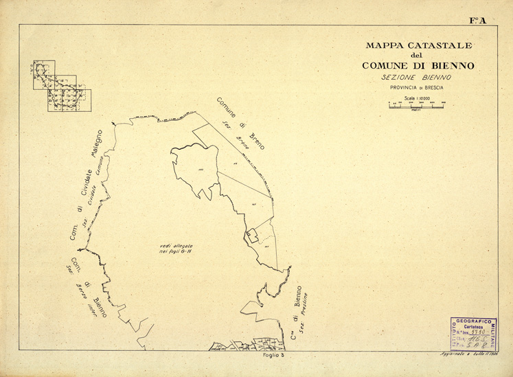 (N:12288) MAPPE CATASTALI D'ITALIA - PROVINCIA DI BRESCIA - Foglio A - COMUNE DI BIENNO Sez. BIENNO (B0003584) Carte e stampe antiche: riproduzione a colori su carta (formato A2)