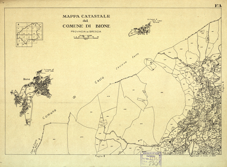 (N:12300) MAPPE CATASTALI D'ITALIA - PROVINCIA DI BRESCIA - Foglio A - COMUNE DI BIONE (B0003596) Carte e stampe antiche: riproduzione a colori su carta (formato A2)
