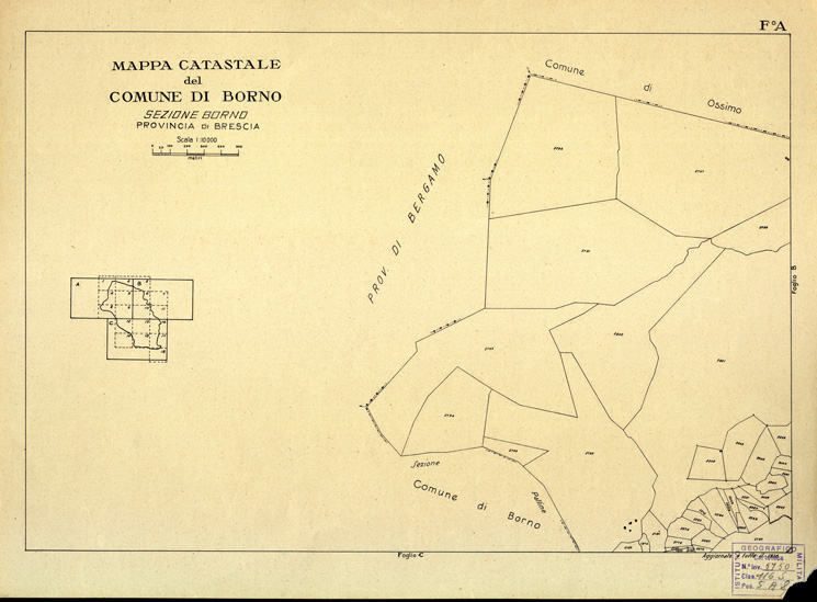 (N:12303) MAPPE CATASTALI D'ITALIA - PROVINCIA DI BRESCIA - Foglio A - COMUNE DI BORNO Sez. BORNO (B0003611) Carte e stampe antiche: riproduzione a colori su carta (formato A2)