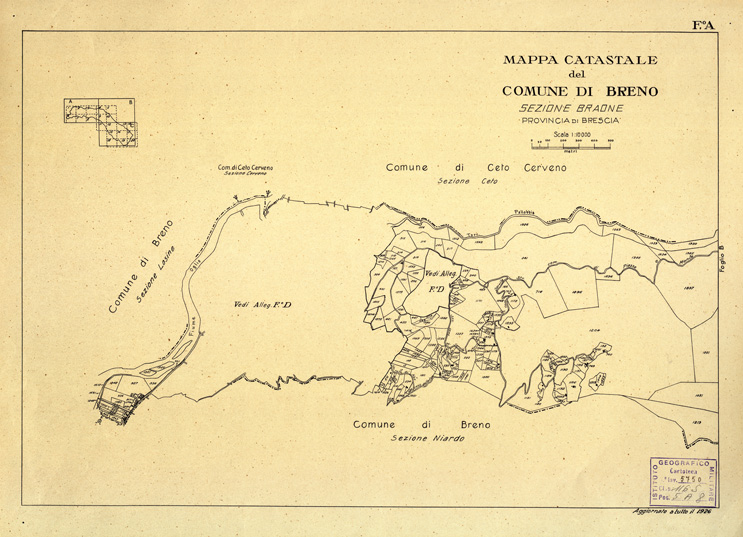 (N:12327) MAPPE CATASTALI D'ITALIA - PROVINCIA DI BRESCIA - Foglio a - COMUNE DI BRENO Sez. BRAONE (B0003623) Carte e stampe antiche: riproduzione a colori su carta (formato A2)