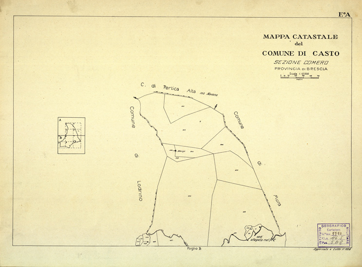 (N:12362) MAPPE CATASTALI D'ITALIA - PROVINCIA DI BRESCIA - Foglio A - COMUNE DI CASTO Sez. COMERO (B0003658) Carte e stampe antiche: riproduzione a colori su carta (formato A2)