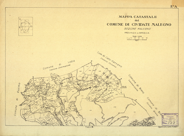 (N:12387) MAPPE CATASTALI D'ITALIA - PROVINCIA DI BRESCIA - Foglio A - COMUNE DI CIVIDATE MALEGNO Sez. MALEGNO (B0003683) Carte e stampe antiche: riproduzione a colori su carta (formato A2)