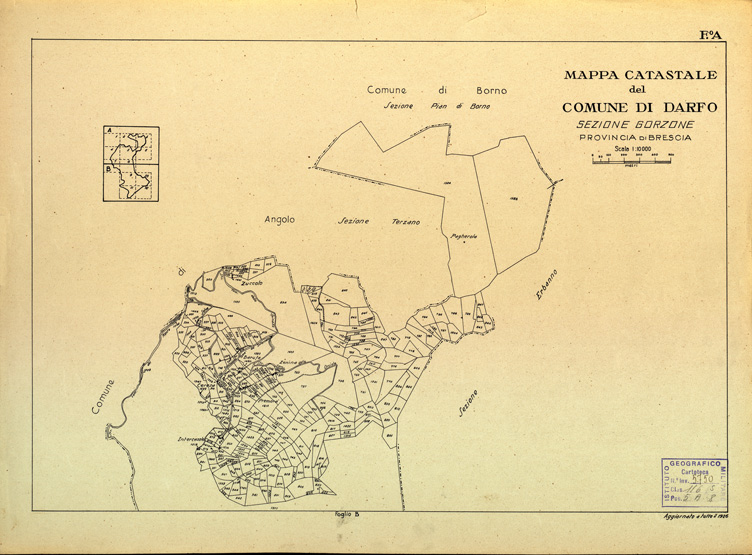 (N:12411) MAPPE CATASTALI D'ITALIA - PROVINCIA DI BRESCIA - Foglio A - COMUNE DI DARFO Sez. GORZONE (B0003707) Carte e stampe antiche: riproduzione a colori su carta (formato A2)