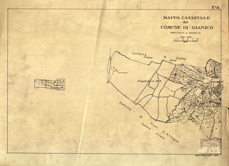 (N:12422) MAPPE CATASTALI D'ITALIA - PROVINCIA DI BRESCIA- Foglio A - COMUNE DI GIANICO (B0003718) Carte e stampe antiche: riproduzione a colori su carta (formato A2)