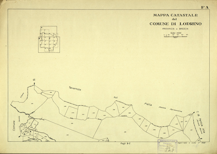 (N:12439) MAPPE CATASTALI D'ITALIA - PROVINCIA DI BRESCIA - Foglio A - COMUNE DI LODRINO (B0003735) Carte e stampe antiche: riproduzione a colori su carta (formato A2)