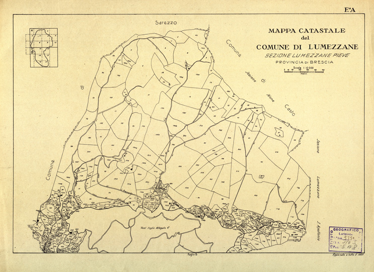 (N:12444) MAPPE CATASTALI D'ITALIA - PROVINCIA DI BRESCIA - Foglio A - COMUNE DI LUMEZZANE Sez.LUMEZZANE PIEVE (B0003741) Carte e stampe antiche: riproduzione a colori su carta (formato A2)