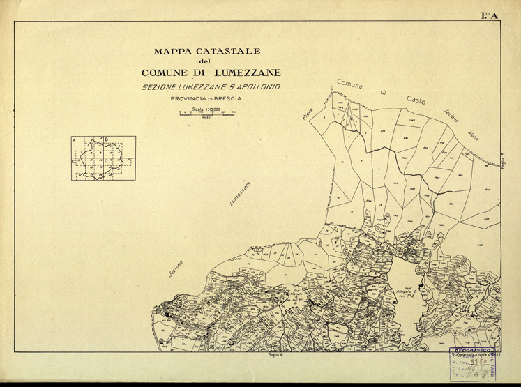 (N:12448) MAPPE CATASTALI D'ITALIA - PROVINCIA DI BRESCIA - Foglio A - COMUNE DI LUMEZZANE Sez.LUMEZZANE S. APOLLONIO (B0003745) Carte e stampe antiche: riproduzione a colori su carta (formato A2)
