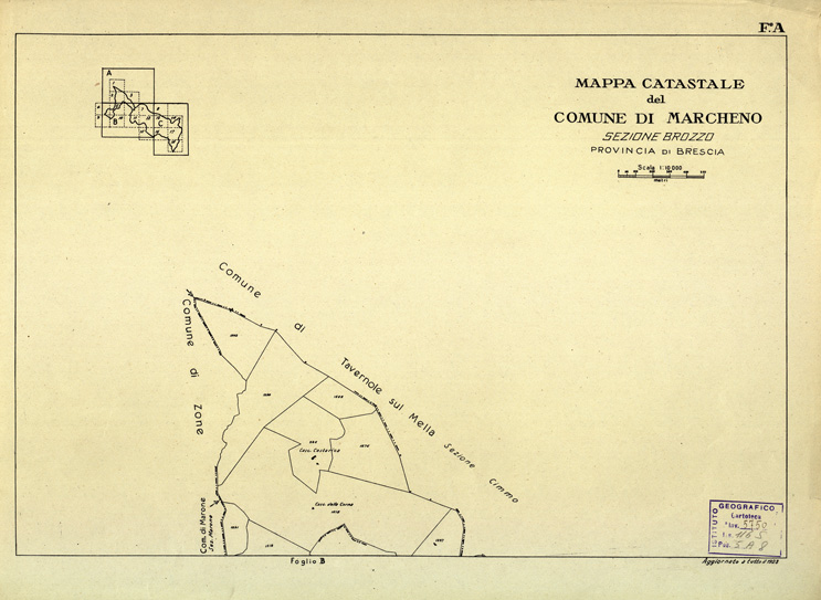 (N:12453) MAPPE CATASTALI D'ITALIA - PROVINCIA DI BRESCIA - Foglio A - COMUNE DI MARCHENO Sez.BROZZO (B0003749) Carte e stampe antiche: riproduzione a colori su carta (formato A2)