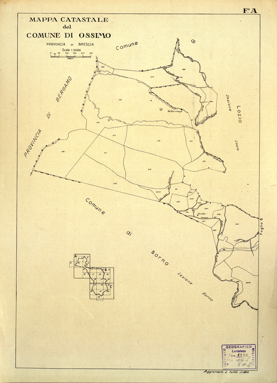 (N:12468) MAPPE CATASTALI D'ITALIA - PROVINCIA DI BRESCIA - Foglio A - COMUNE DI OSSIMO (B0003764) Carte e stampe antiche: riproduzione a colori su carta (formato A2)