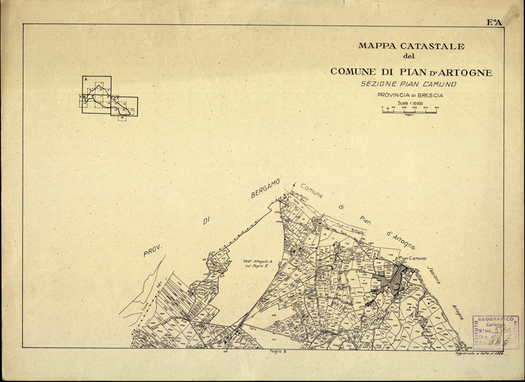 (N:12498) MAPPE CATASTALI D'ITALIA - PROVINCIA DI BRESCIA - Foglio A - COMUNE DI PIAN D'ARTOGNE Sez. PIAN CAMUNO (B0003794) Carte e stampe antiche: riproduzione a colori su carta (formato A2)