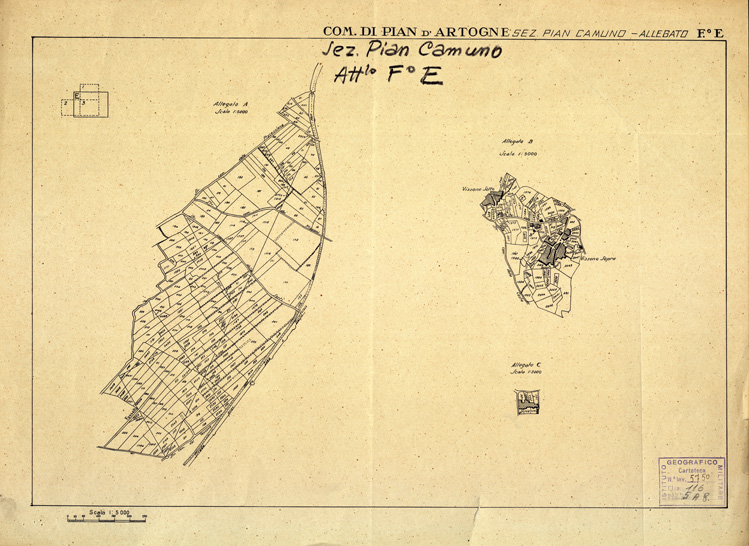 (N:12500) MAPPE CATASTALI D'ITALIA - PROVINCIA DI BRESCIA - Foglio E - COMUNE DI PIAN D'ARTOGNE Sez. PIAN CAMUNO (B0003796) Carte e stampe antiche: riproduzione a colori su carta (formato A2)