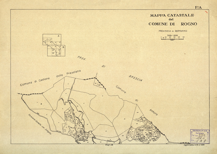(N:12517) MAPPE CATASTALI D'ITALIA - PROVINCIA DI BRESCIA - Foglio A - COMUNE DI ROGNO (B0003813) Carte e stampe antiche: riproduzione a colori su carta (formato A2)
