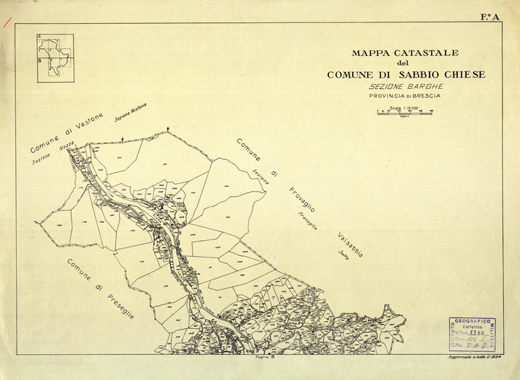 (N:12521) MAPPE CATASTALI D'ITALIA - PROVINCIA DI BRESCIA - Foglio A - COMUNE DI SABBIO CHIESE Sez. BARGHE (B0003817) Carte e stampe antiche: riproduzione a colori su carta (formato A2)