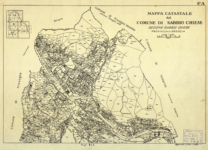 (N:12523) MAPPE CATASTALI D'ITALIA - PROVINCIA DI BRESCIA - Foglio A - COMUNE DI SABBIO CHIESE Sez. SABBIO CHIESE (B0003819) Carte e stampe antiche: riproduzione a colori su carta (formato A2)