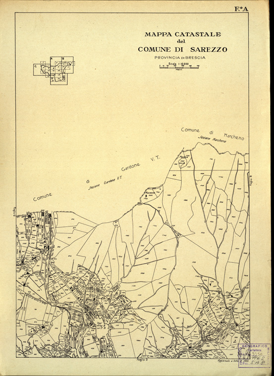 (N:12527) MAPPE CATASTALI D'ITALIA - PROVINCIA DI BRESCIA - Foglio A - COMUNE DI SAREZZO (B0003823) Carte e stampe antiche: riproduzione a colori su carta (formato A2)