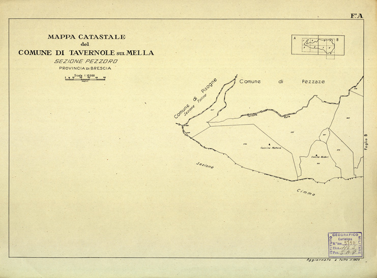 (N:12537) MAPPE CATASTALI D'ITALIA - PROVINCIA DI BRESCIA - Foglio A - COMUNE DI TAVERNOLE SUL MELLA Sez. PEZZORO (B0003833) Carte e stampe antiche: riproduzione a colori su carta (formato A2)