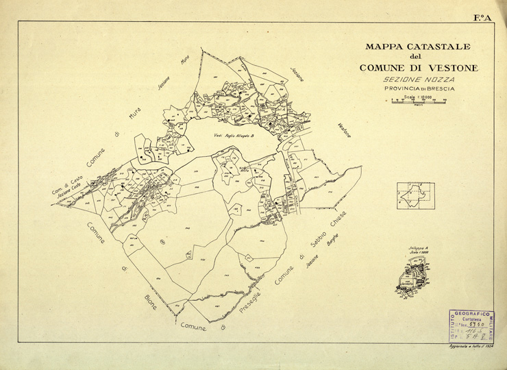 (N:12543) MAPPE CATASTALI D'ITALIA - PROVINCIA DI BRESCIA - Foglio A - COMUNE DI VESTONE Sez. NOZZA (B0003839) Carte e stampe antiche: riproduzione a colori su carta (formato A2)