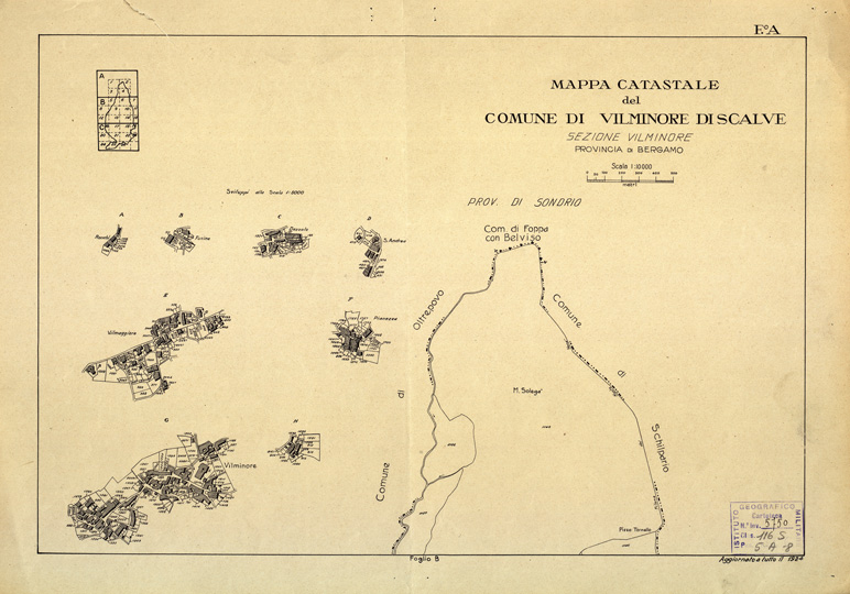 (N:12550) MAPPE CATASTALI D'ITALIA - PROVINCIA DI BRESCIA - Foglio A - COMUNE DI VILMINORE DI SCALVE Sez. VILMINORE (B0003846) Carte e stampe antiche: riproduzione a colori su carta (formato A2)