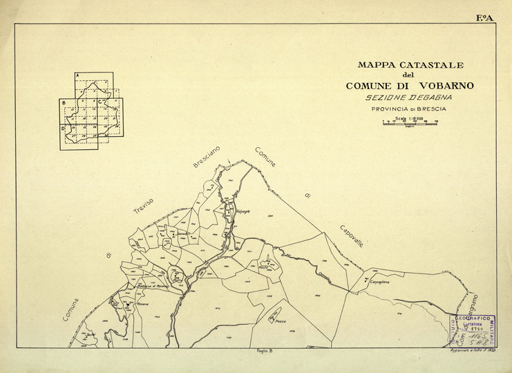 (N:12554) MAPPE CATASTALI D'ITALIA - PROVINCIA DI BRESCIA - FoglioA - COMUNE DI VOBARNO Sez. DEGANA (B0003850) Carte e stampe antiche: riproduzione a colori su carta (formato A2)