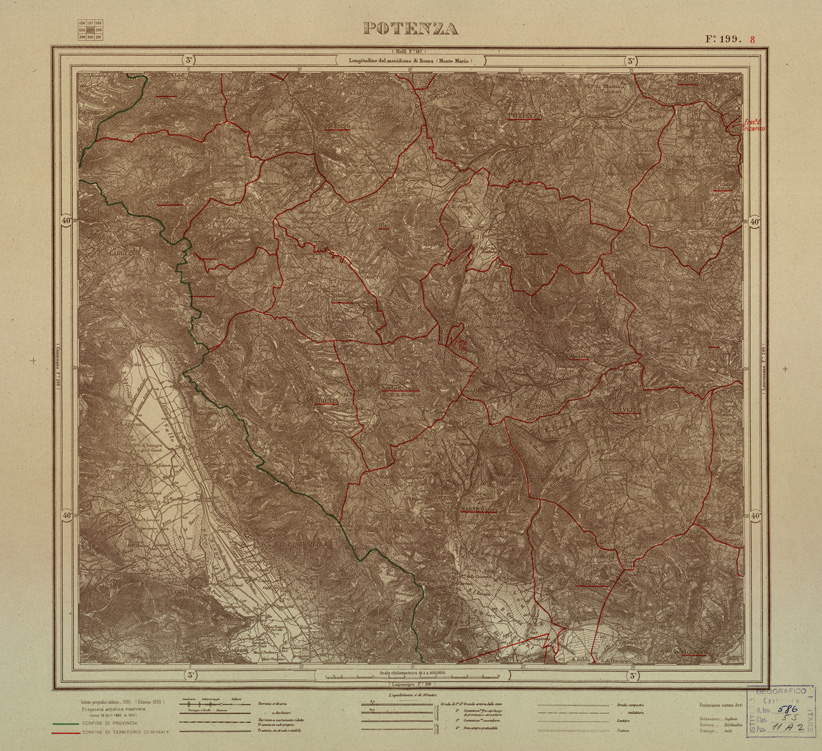 (N:3513) CARTA DELLA PROVINCIA DI POTENZA - POTENZA - Foglio 199.8 (B0003946) Carte e stampe antiche: riproduzione a colori su carta (formato A2)
