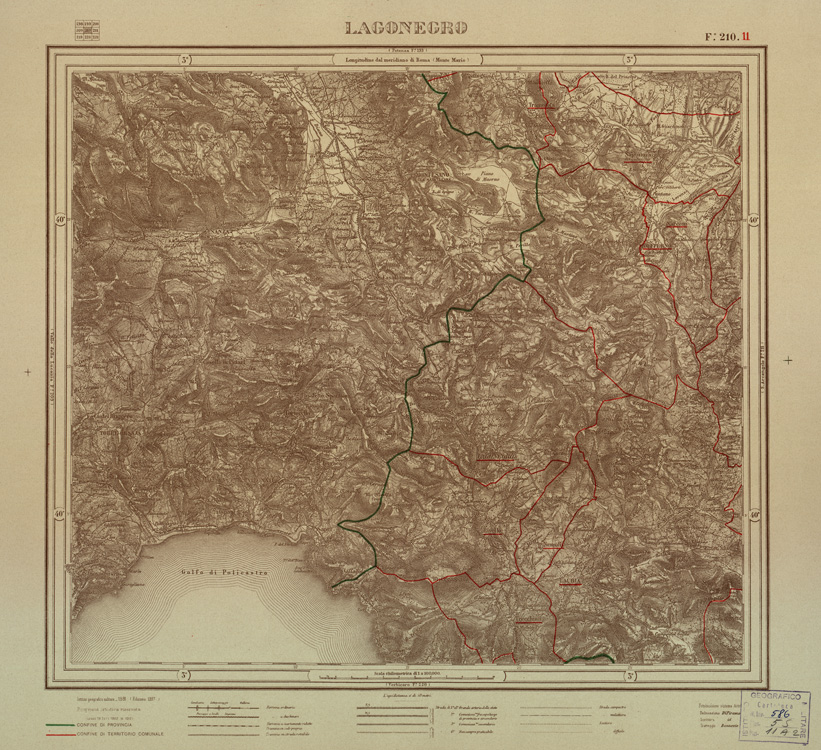 (N:3509) CARTA DELLA PROVINCIA DI POTENZA - LAGONEGRO - Foglio 210.11 (B0003949) Carte e stampe antiche: riproduzione a colori su carta (formato A2)