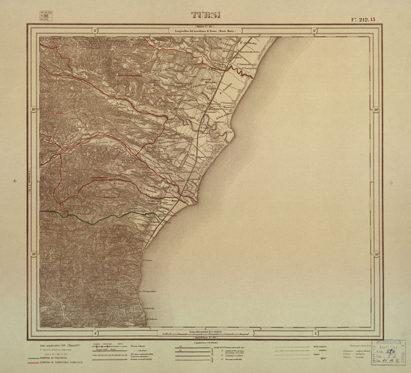 (N:3517) CARTA DELLA PROVINCIA DI POTENZA - TURSI - Foglio 212.13 (B0003951) Carte e stampe antiche: riproduzione a colori su carta (formato A2)