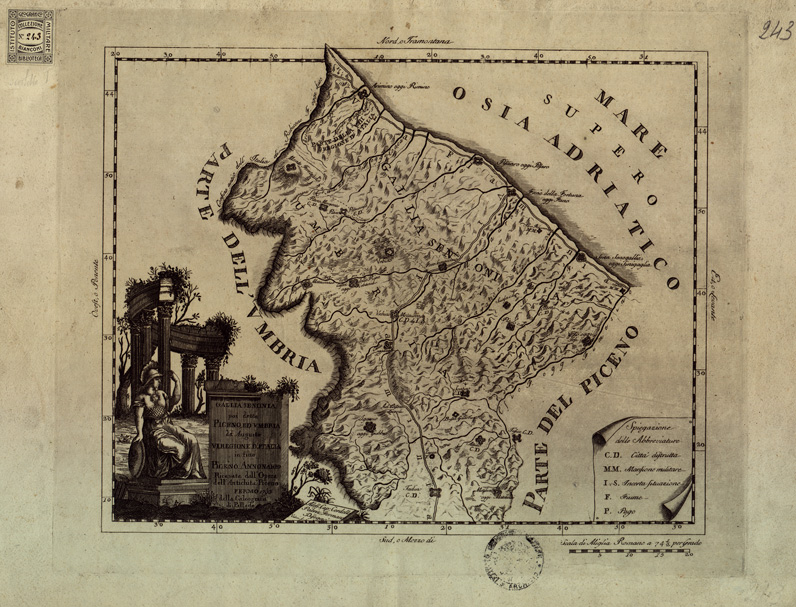 (N:9953) GALLIA SENONIA POI DETTA PICENO ED UMBRIA DA AUGUSTO VI REGIONE D'ITALIA IN FINE PICENO ANNONARIO RICAVATA DALL'OPERA DELL'ANTICHITA' PICENE. FERMO 1793 DALLA CALCOGRAFIA DI PALLADE. (B0003963) Carte e stampe antiche: riproduzione a colori su carta (formato A2)