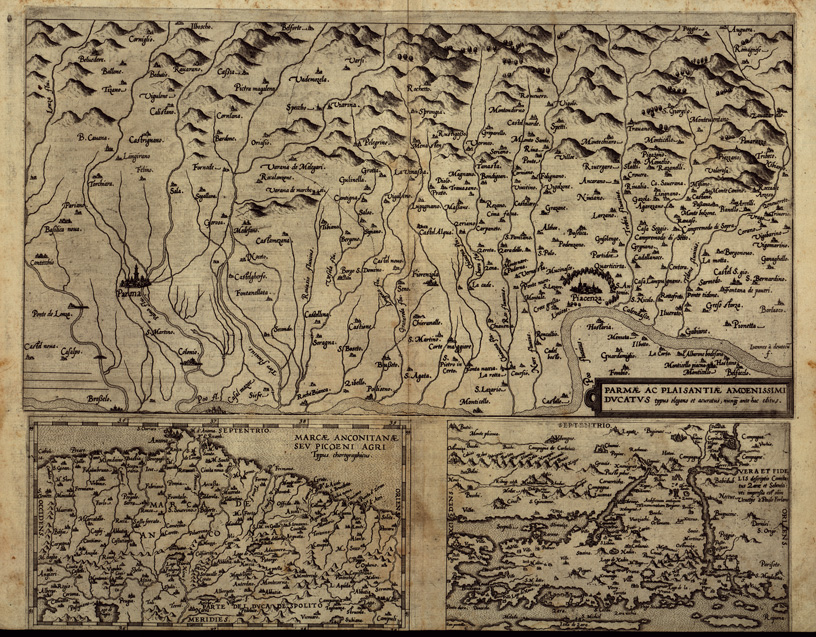 (N:13140) PARMAE AC PLAISANTIAE AMOENISSIMI DUCATUS MARCHAE ANCONITANAE SEV PICOENI AGRI (B0003984) Carte e stampe antiche: riproduzione a colori su carta (formato A2)