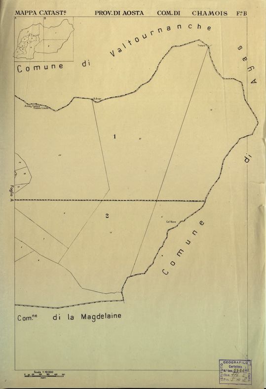 (N:12143) MAPPE CATASTALI D'ITALIA - PROVINCIA DI AOSTA - COMUNE DI CHAMOIS Foglio B (B0004005) Carte e stampe antiche: riproduzione a colori su carta (formato A2)