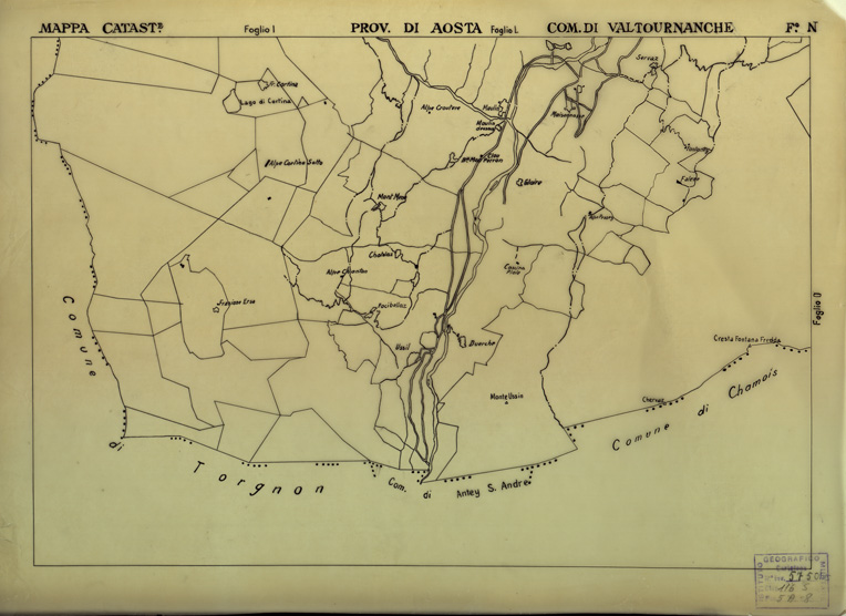 (N:12156) MAPPE CATASTALI D'ITALIA - PROVINCIA DI AOSTA - COMUNE DI VALTOURNANCHE Foglio N (velina) (B0004018) Carte e stampe antiche: riproduzione a colori su carta (formato A2)