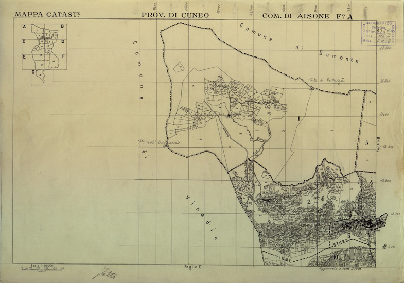 (N:12567) MAPPE CATASTALI D'ITALIA - PROVINCIA DI CUNEO - COMUNE DI AISONE Foglio A (B0004020) Carte e stampe antiche: riproduzione a colori su carta (formato A2)