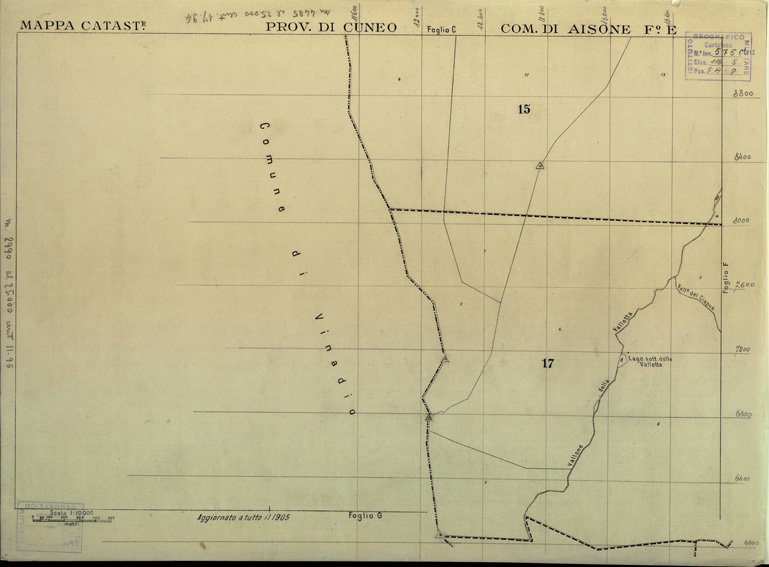 (N:12571) MAPPE CATASTALI D'ITALIA - PROVINCIA DI CUNEO - COMUNE DI AISONE Foglio E (B0004024) Carte e stampe antiche: riproduzione a colori su carta (formato A2)