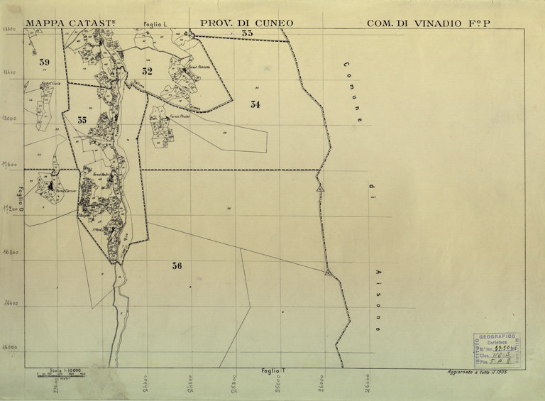 (N:12603) MAPPE CATASTALI D'ITALIA - PROVINCIA DI CUNEO - COMUNE DI VINADIO Foglio P (B0004056) Carte e stampe antiche: riproduzione a colori su carta (formato A2)